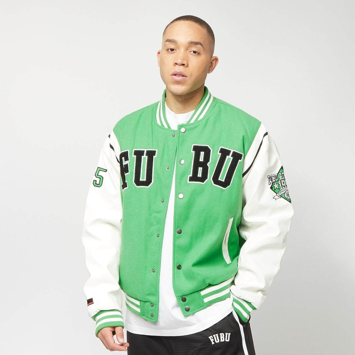 FM222-015-1, College Fake Leather Jacket green/white/black, DEFSHOP