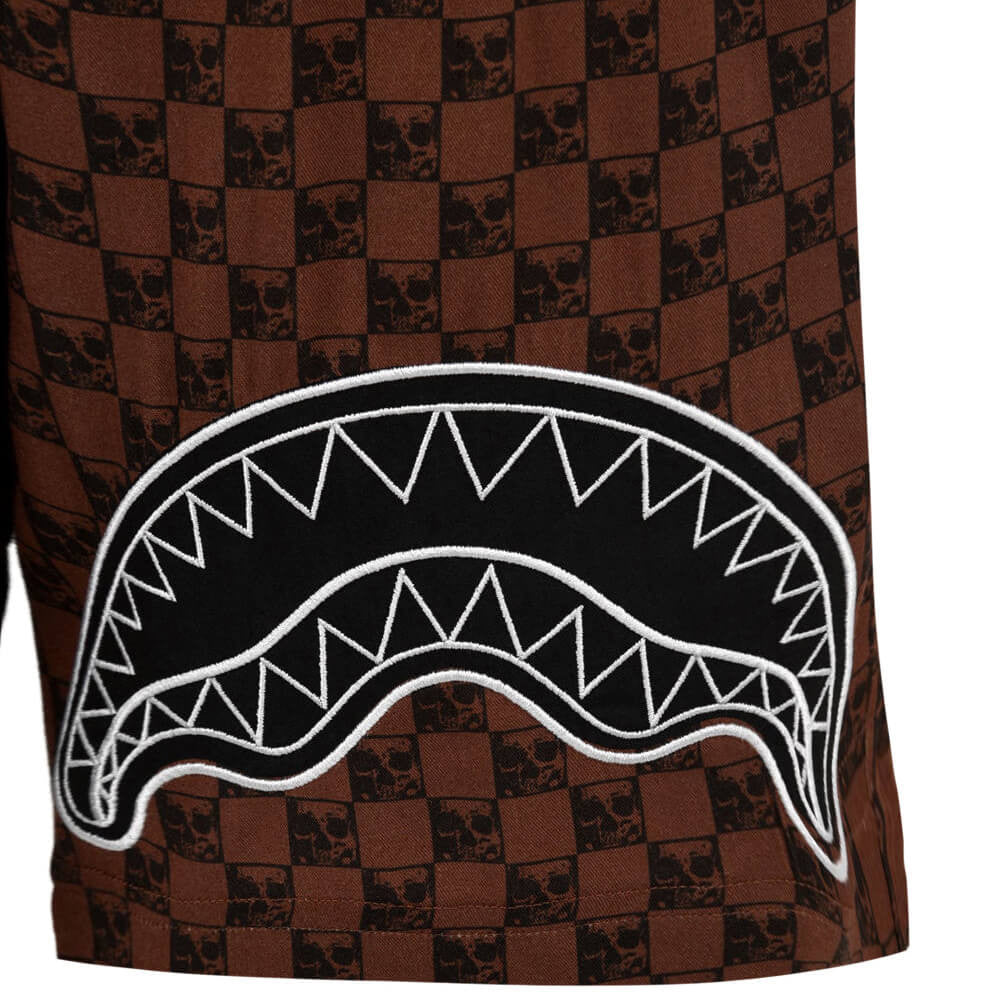 Sprayground Da Shorts Skull Checkered Brown