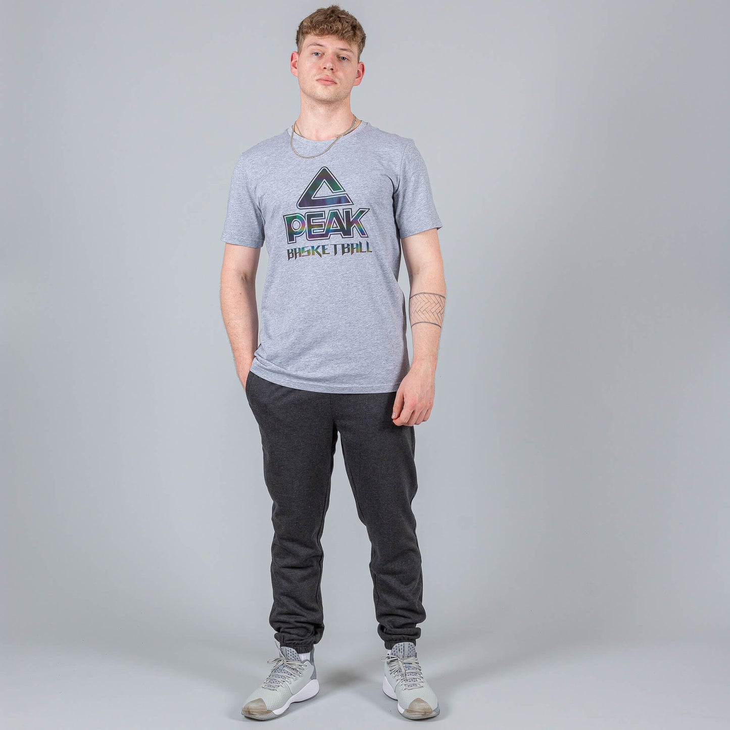 Peak Round-Neck T-Shirt Lt.Melange Grey