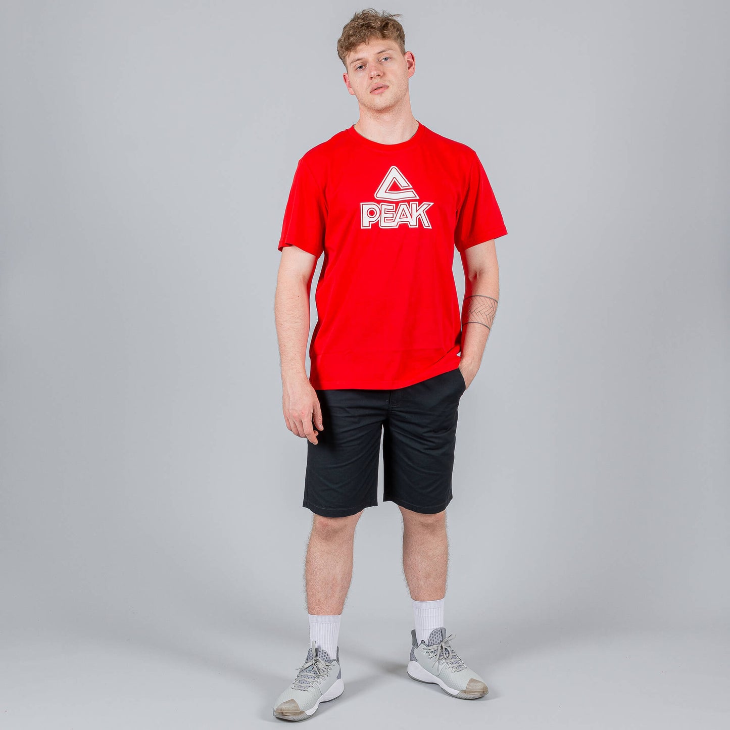 PEAK TEAM LINE ROUND NECK T-SHIRT RED/WHITE