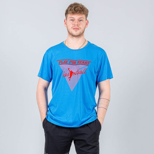 Peak Play For Heart Round Neck T-Shirt Bright Mid.Blue