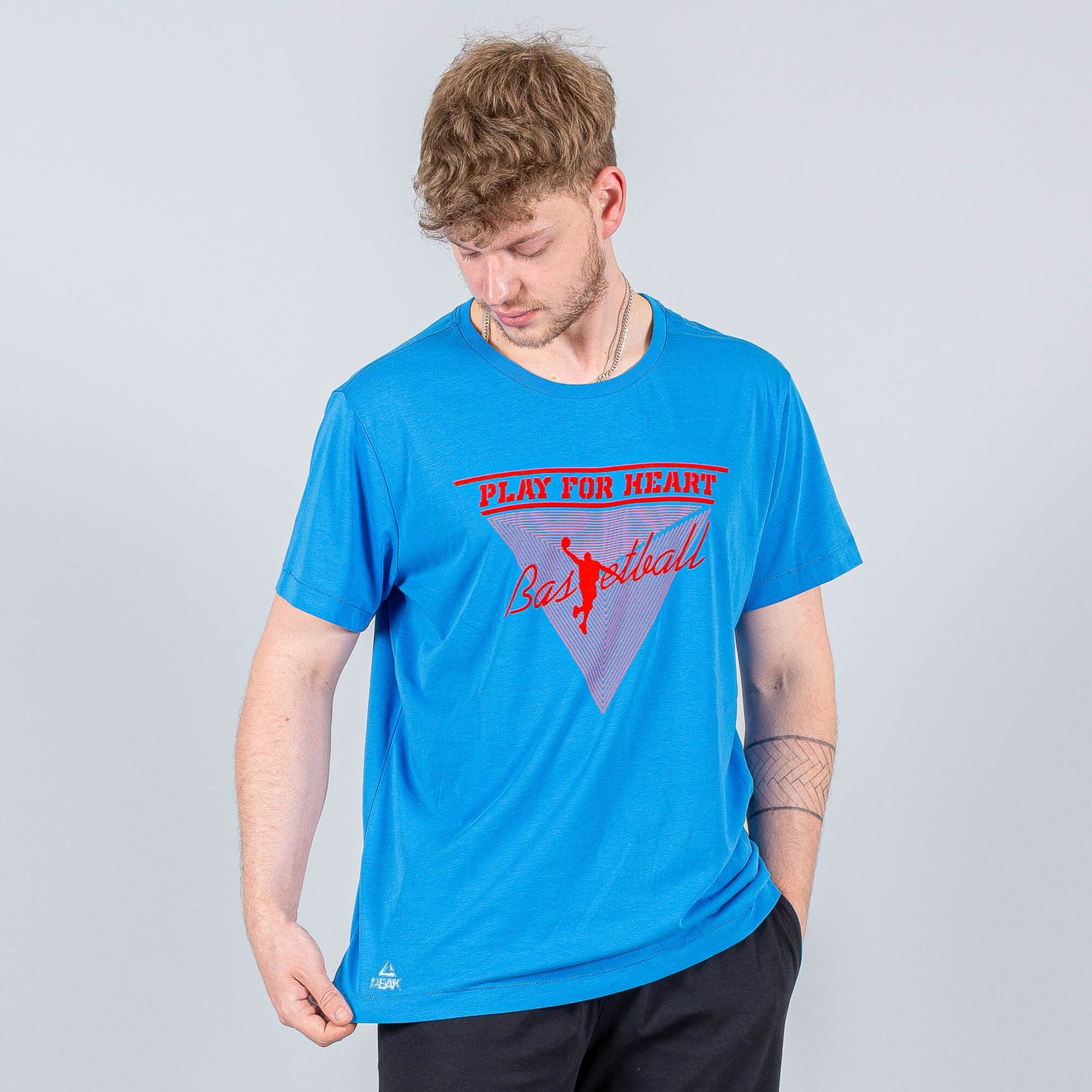 Peak Play For Heart Round Neck T-Shirt Bright Mid.Blue