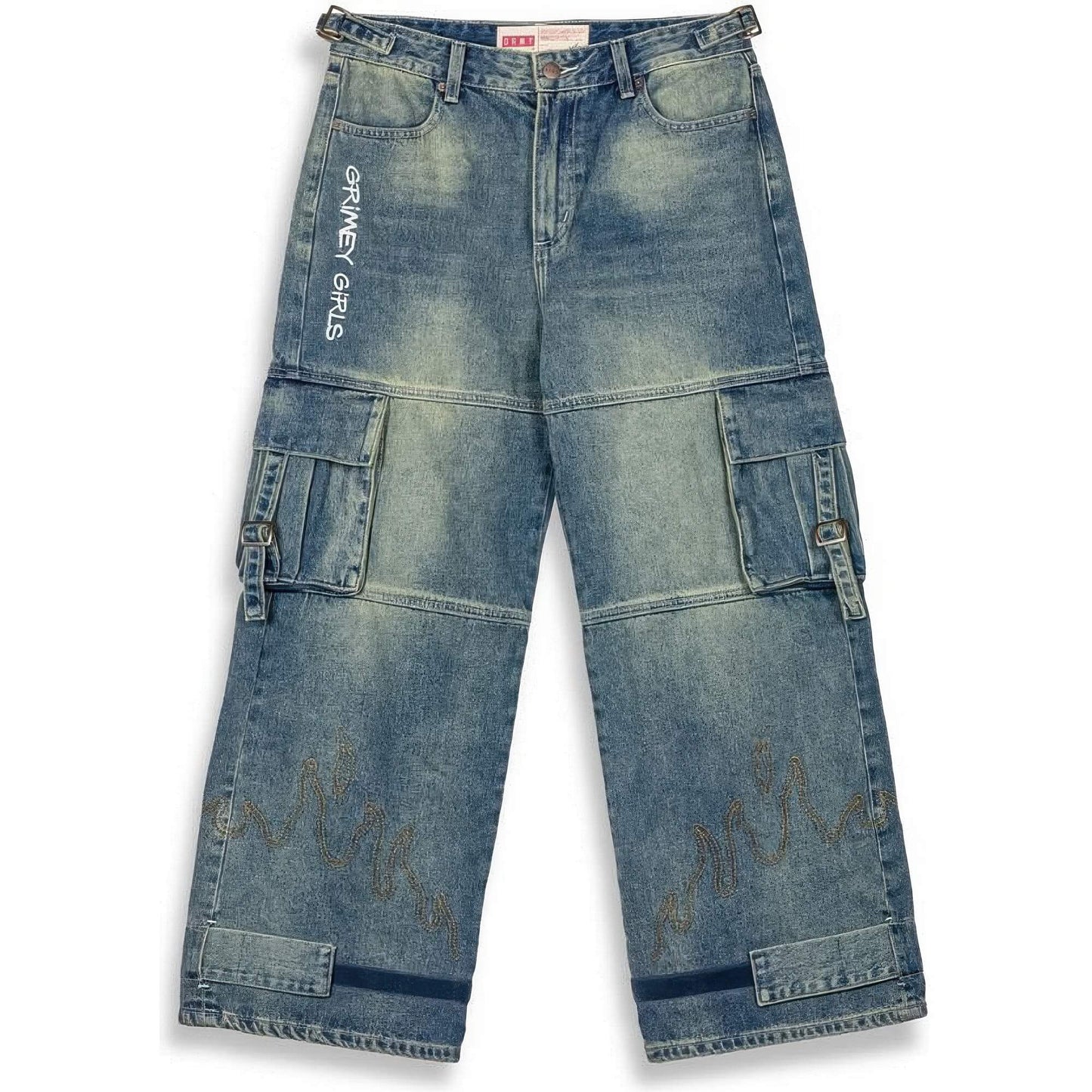 Dámske džínsy GRIMEY WEAR GIRLS BAGGY CARGO PANTS WASHED DARK BLUE modré