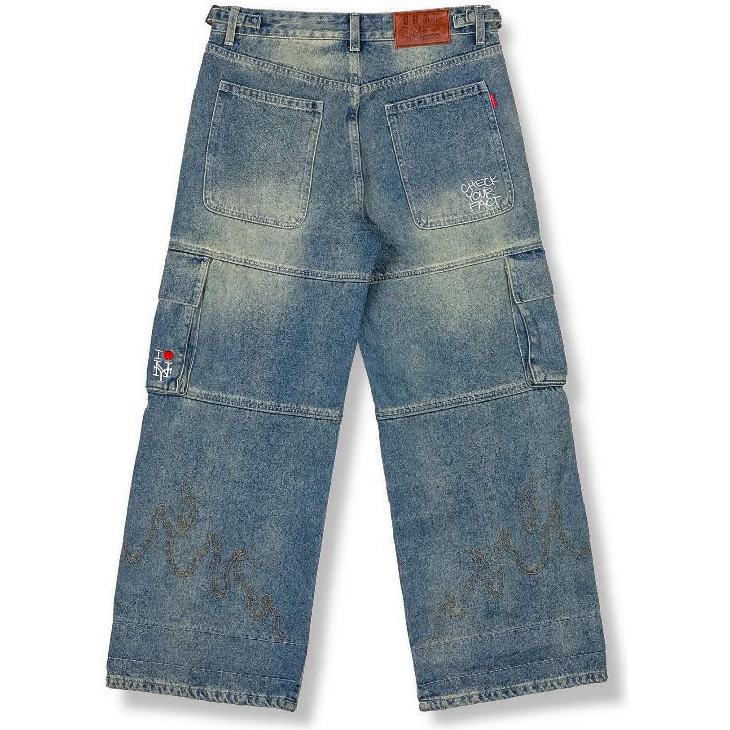 Dámske džínsy GRIMEY WEAR GIRLS BAGGY CARGO PANTS WASHED DARK BLUE modré