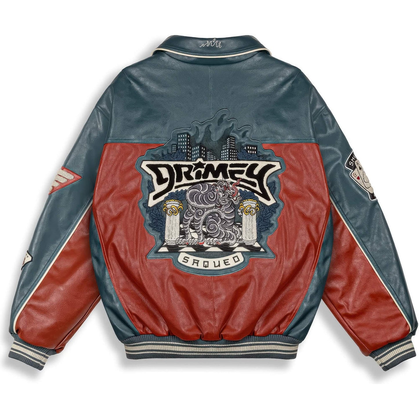 Zimná bunda bomber GRIMEY WEAR DEEPER PU LEATHER JACKET NAVY tmavomodrá