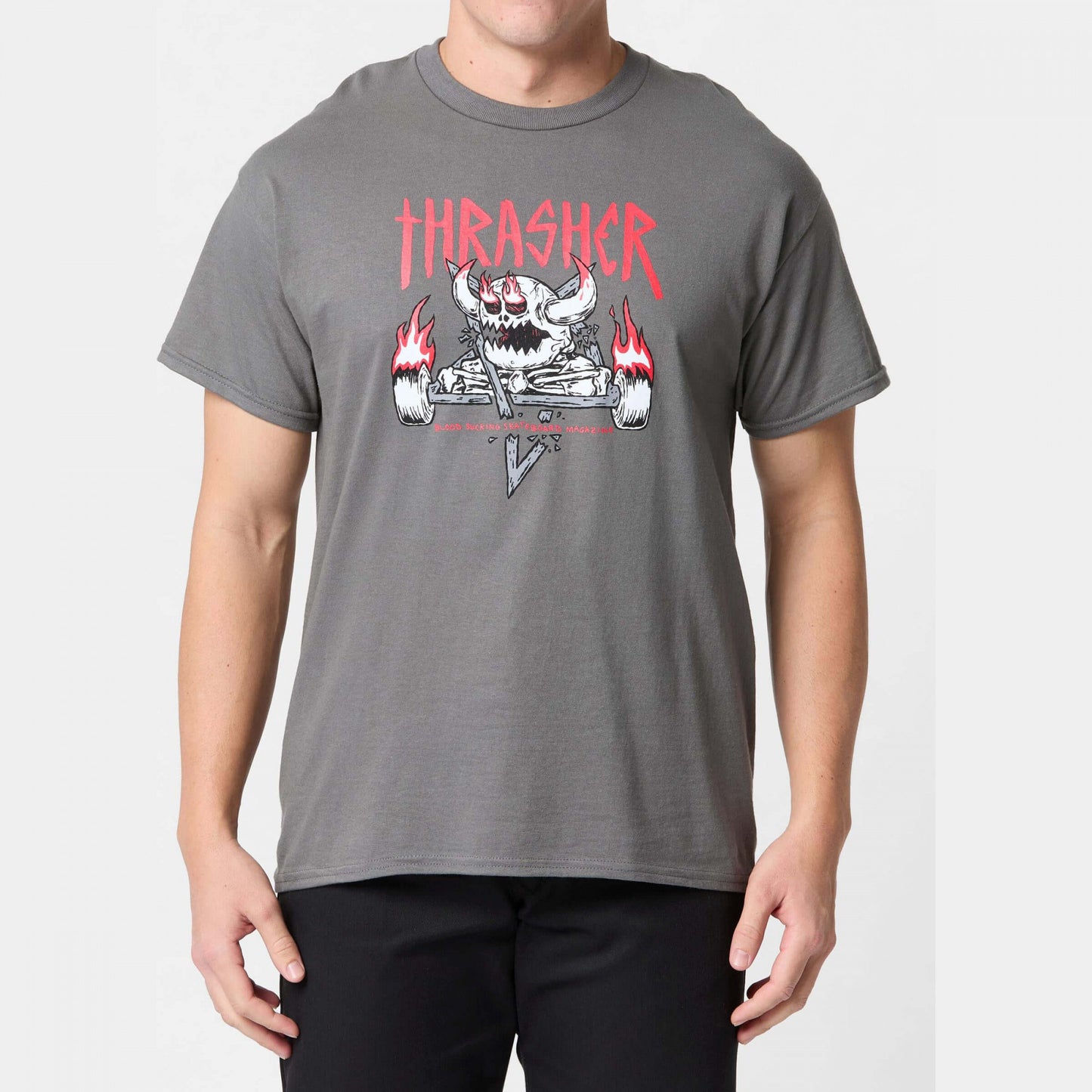 Tričko THRASHER THR x TOY MACHINE MONSTER-GRAM T-SHIRT tmavošedé