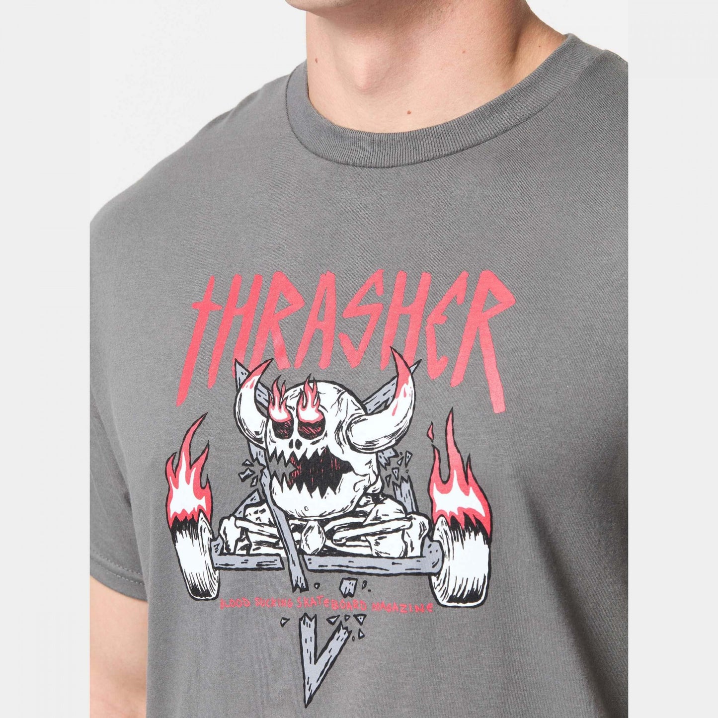 Tričko THRASHER THR x TOY MACHINE MONSTER-GRAM T-SHIRT tmavošedé