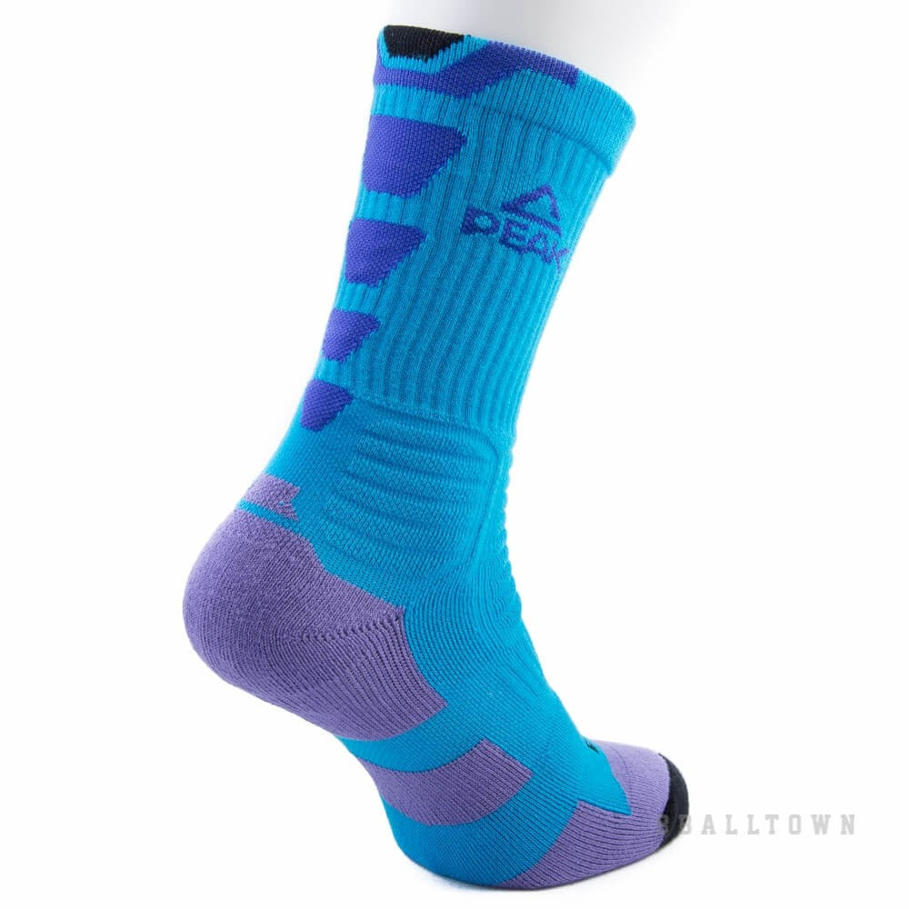 PEAK BASKETBALL SOCKS W14909 SKY BLUE/BLACK/PURPLE