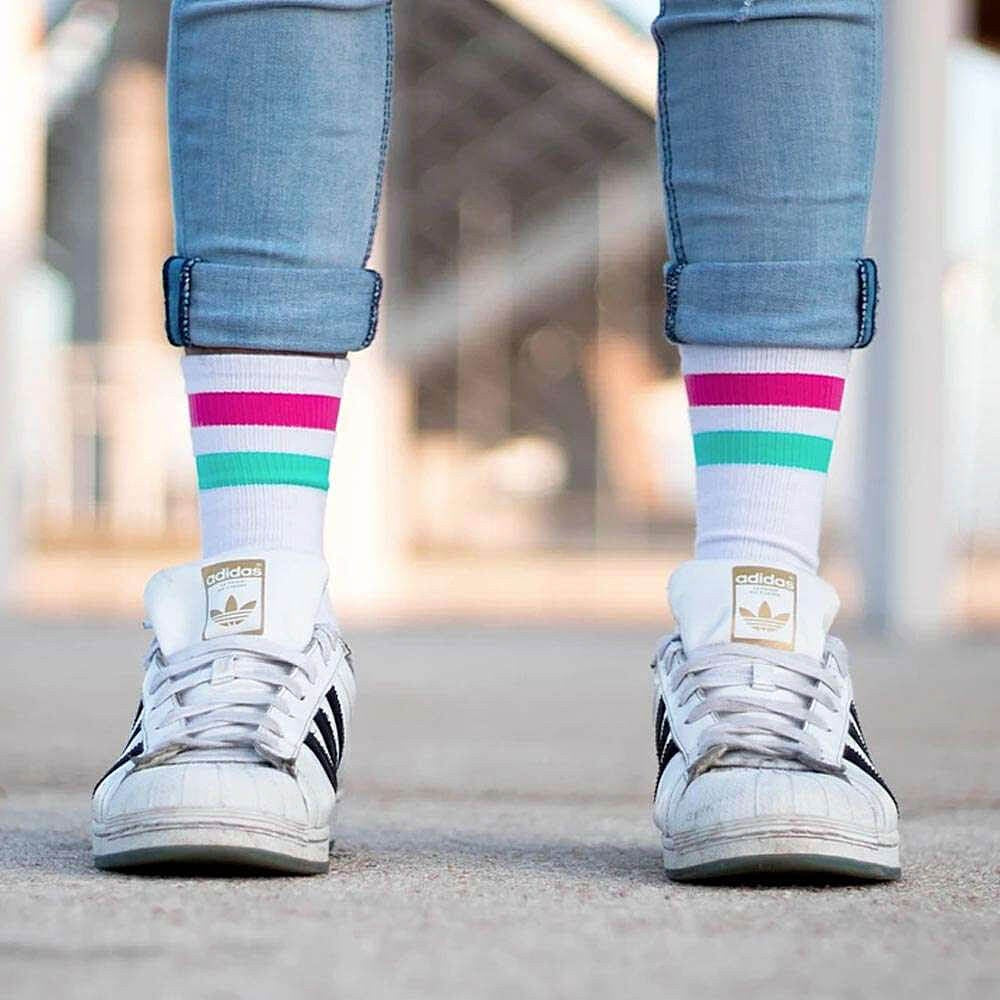 American Socks Vice City - Mid High White/Pink/Green