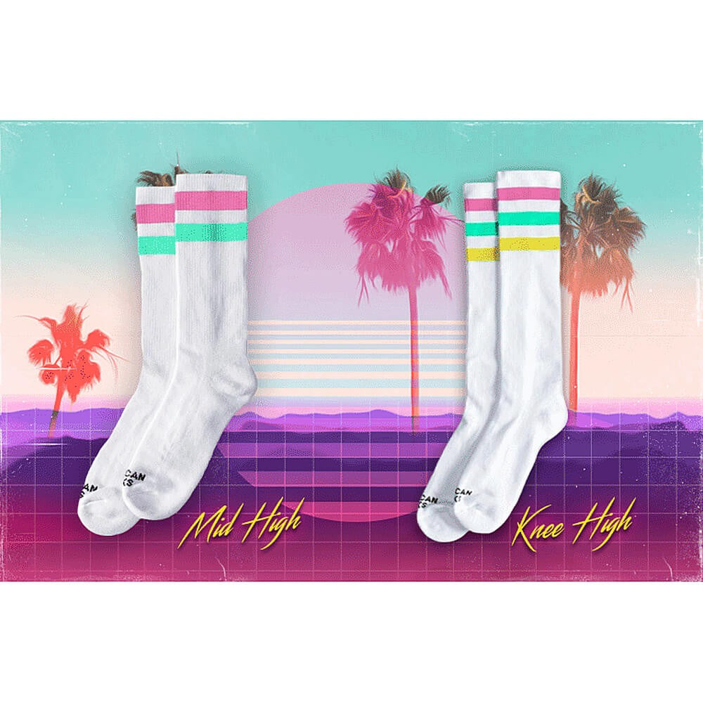 American Socks Vice City - Mid High White/Pink/Green