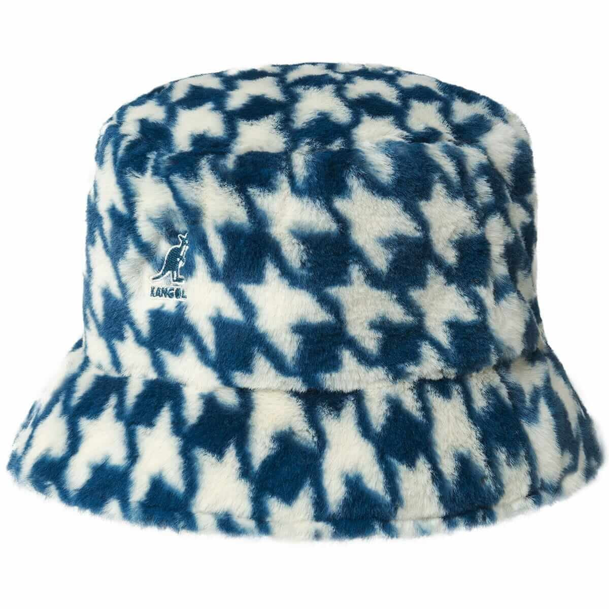 Klobúk Kangol Faux Fur Bucket Blue Houndstooth modrý