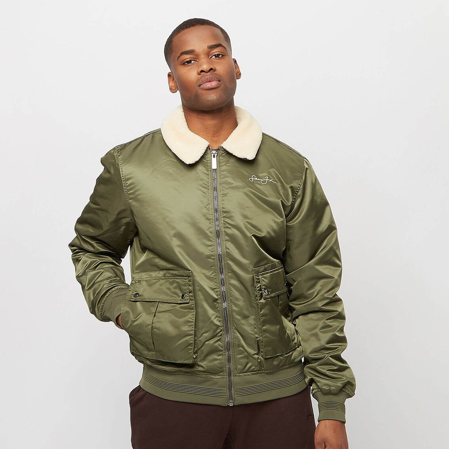 Sean John Script Logo Pilot Jacket olive