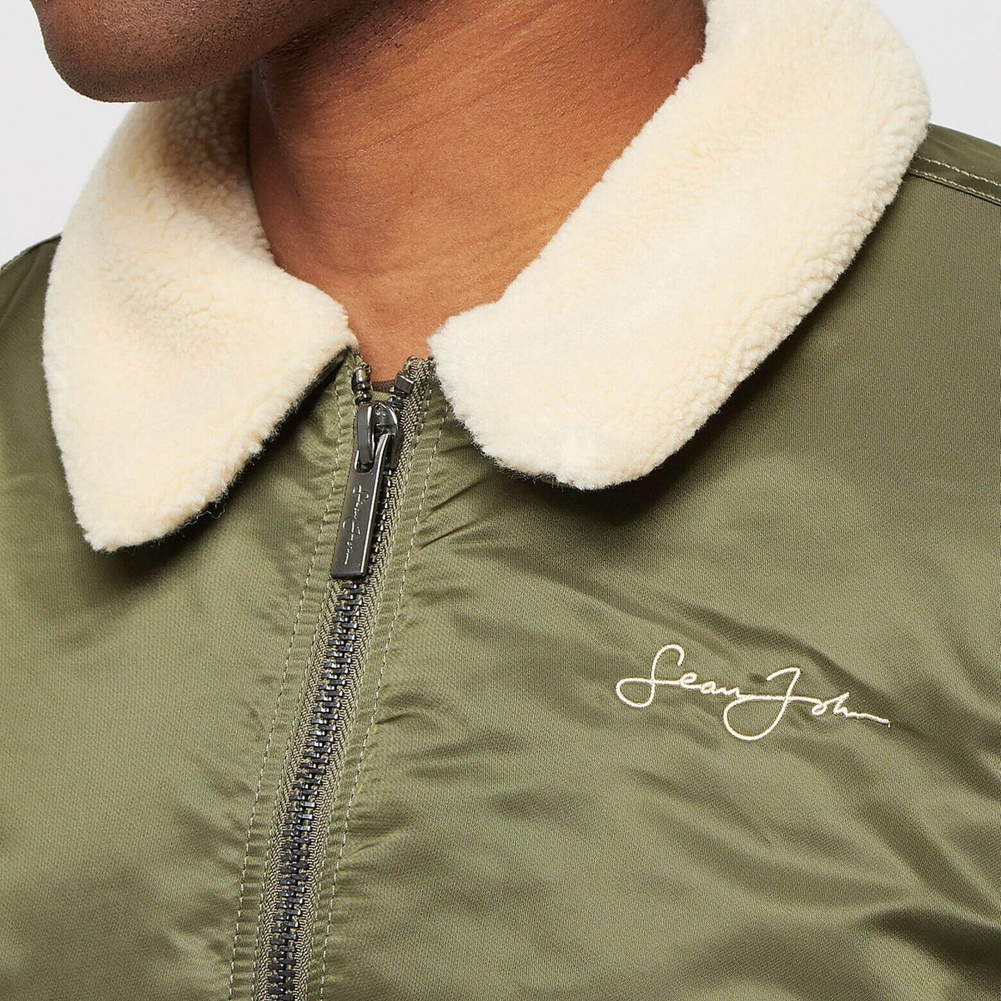 Sean John Script Logo Pilot Jacket olive