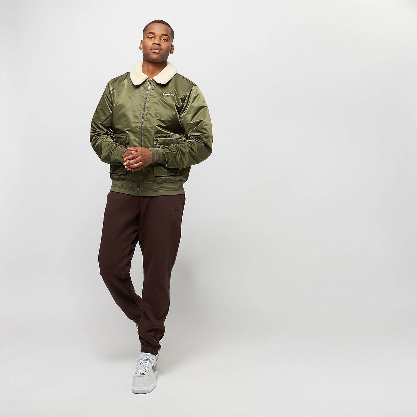 Sean John Script Logo Pilot Jacket olive