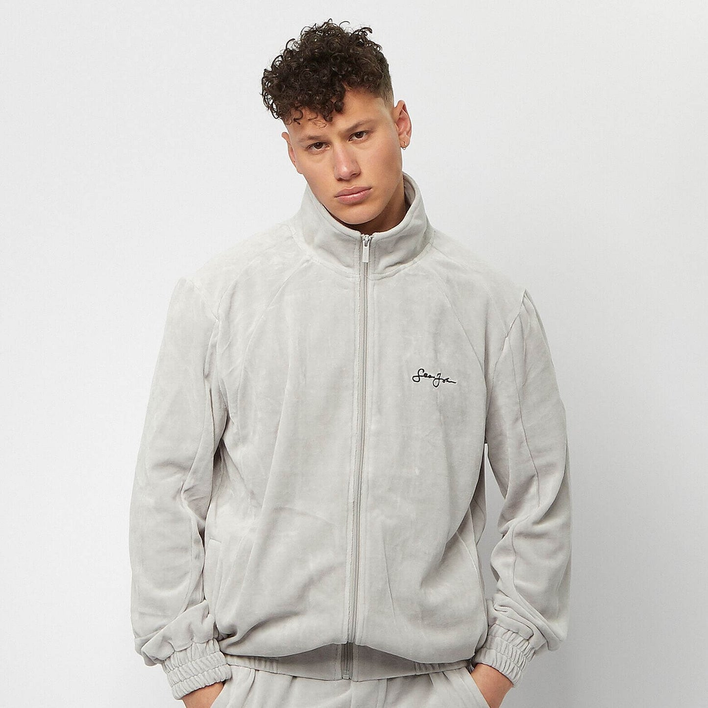 Mikina na zips s kapucňou Sean John Classic Logo Essential Velours Trackjacket šedá