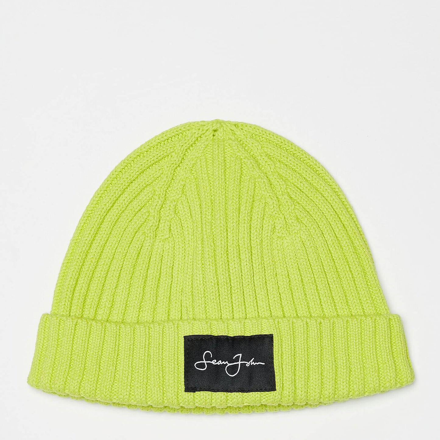 Zimná čiapka Sean John Script Logo Rib Knit Short Beanie reflexná žltá