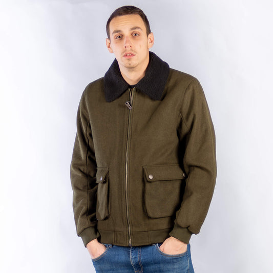 Shine Original Dexter Wool Bomber Jacket Dk. Army