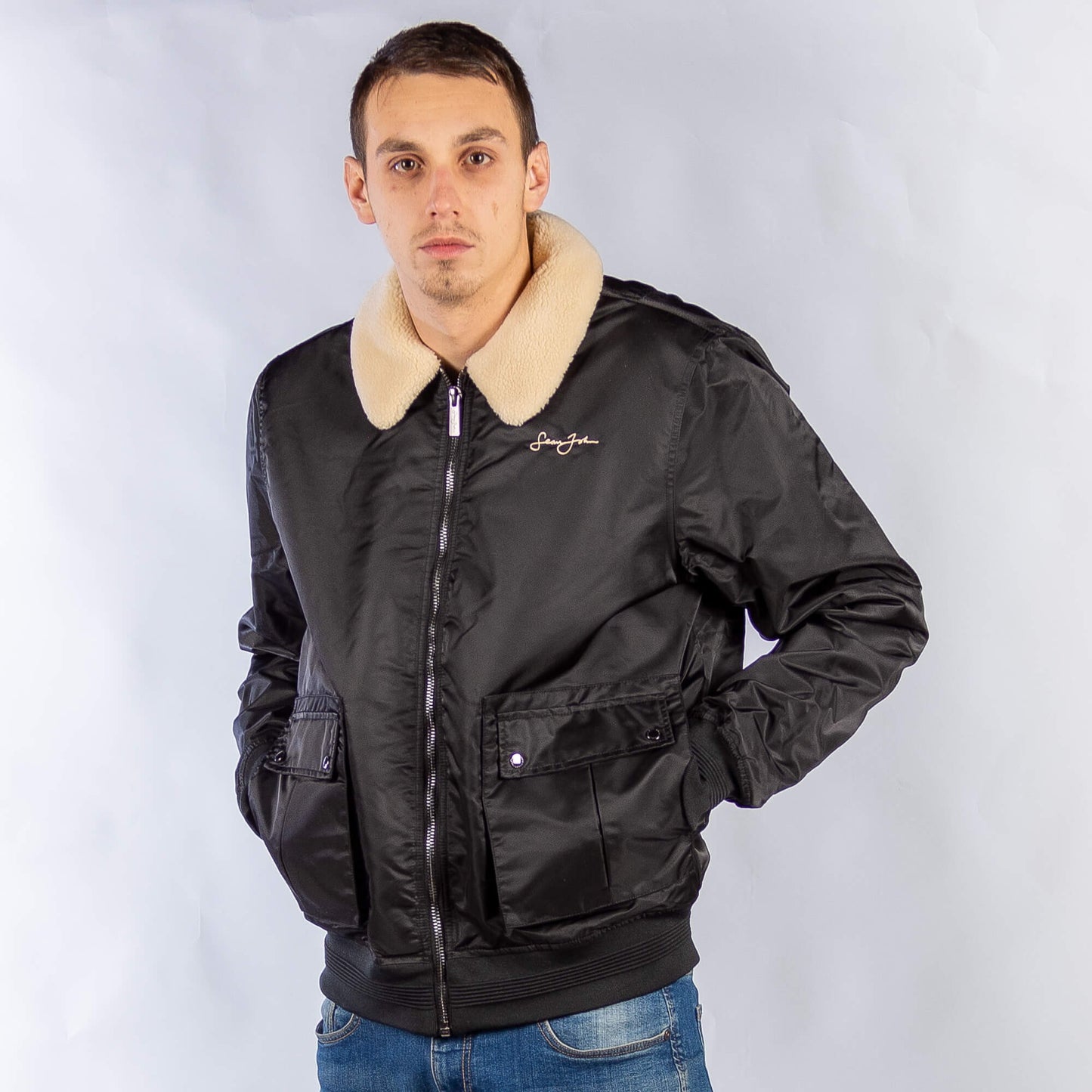 Sean John Script Logo Pilot Jacket black