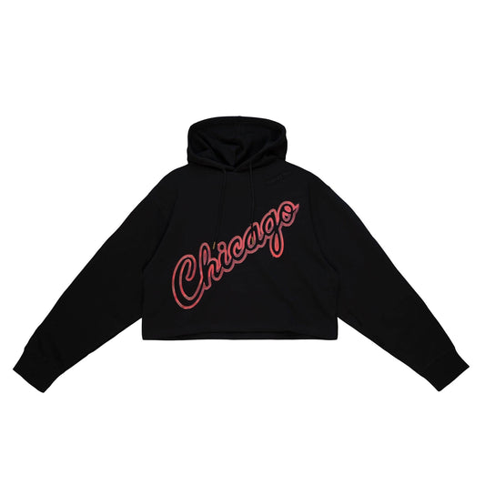 Mitchell & Ness NBA WOMENS BIG FACE 4.0 CROP HOODIE CHICAGO BULLS BLACK