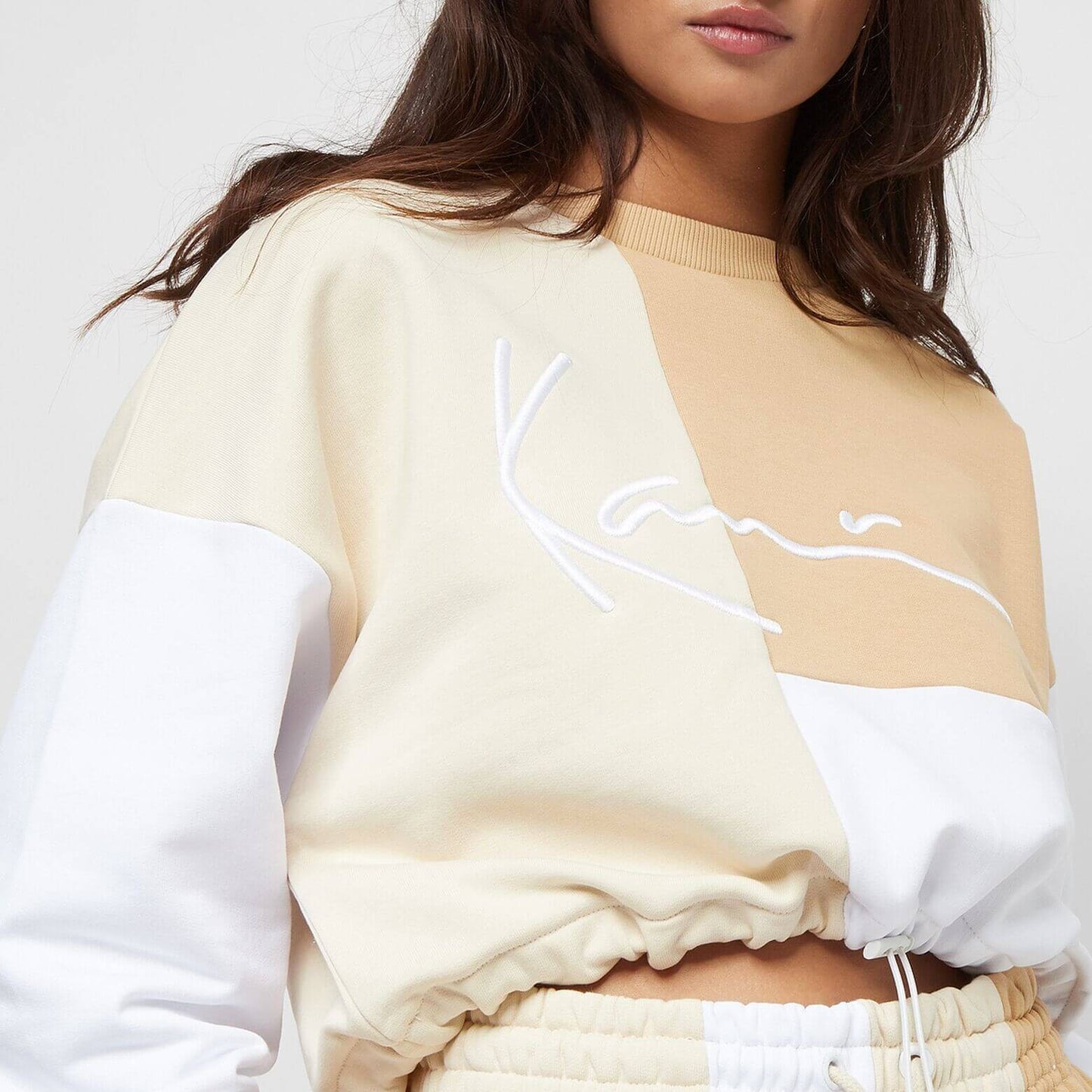 Karl Kani KK Signature Block Crop Crew light beige/sand/white