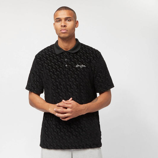 Sean John Monogram Logo Devoré Velours Poloshirt black