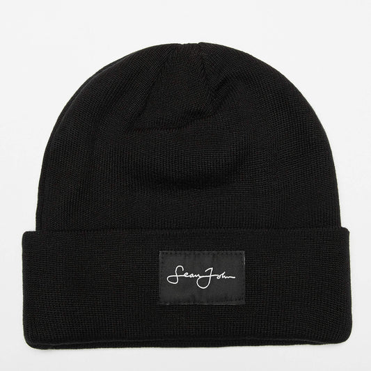 Sean John Script Logo Woven Label Beanie black