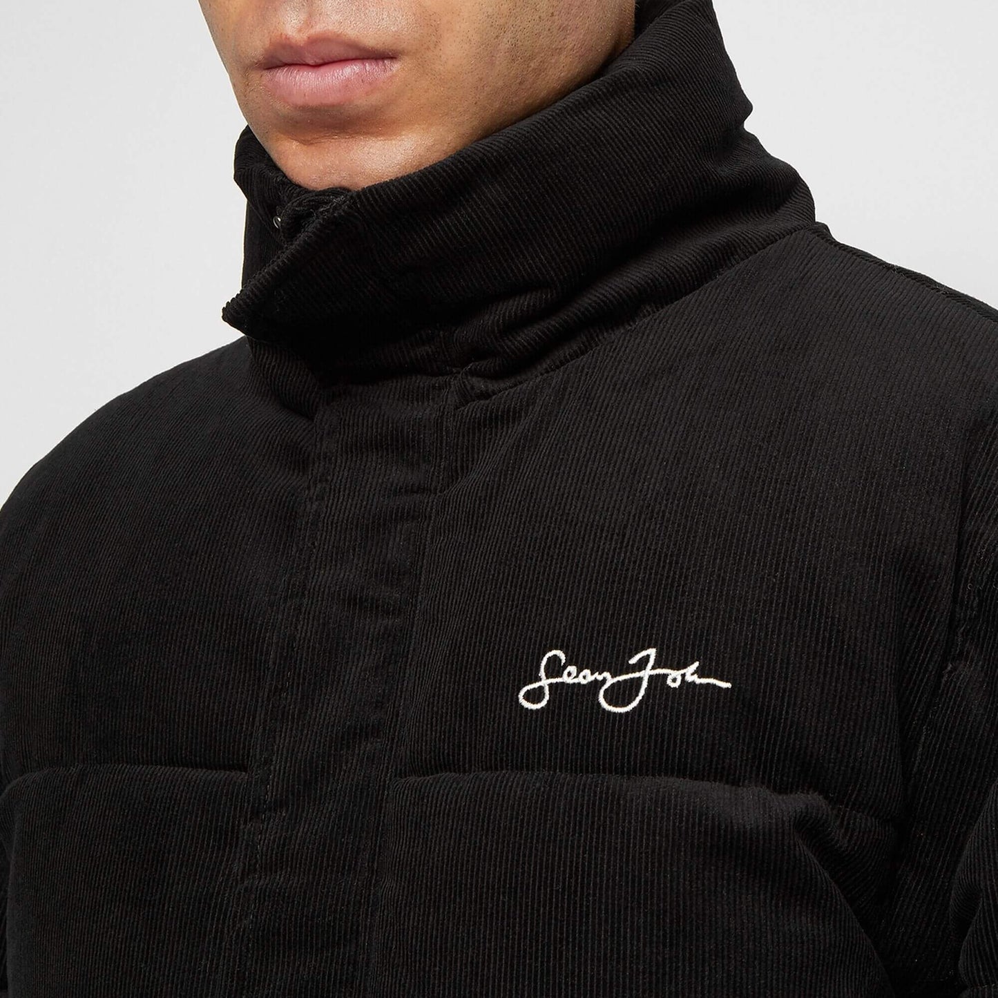 Sean John Script Logo Corduroy Adaptable Pufferjacket black