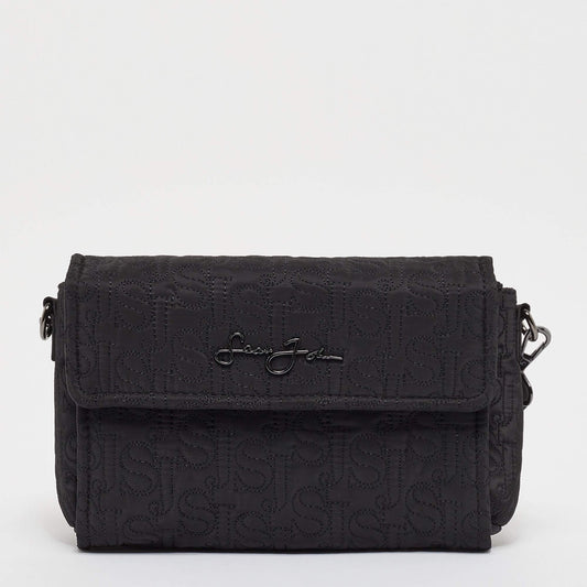 Sean John Monogram Logo Quilted Cross Shoulder Bag Black