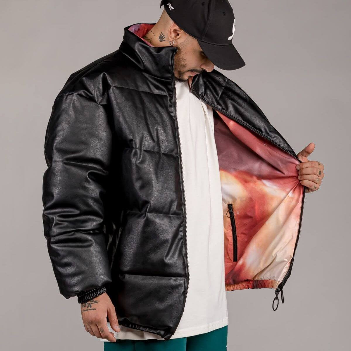 Grimey Wear Westbound Pu Leather Reversible Puffy Jacket Black