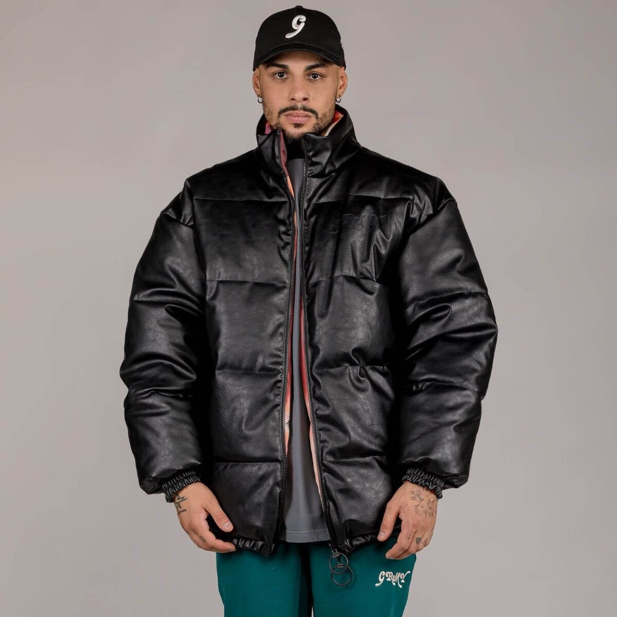 Grimey Wear Westbound Pu Leather Reversible Puffy Jacket Black