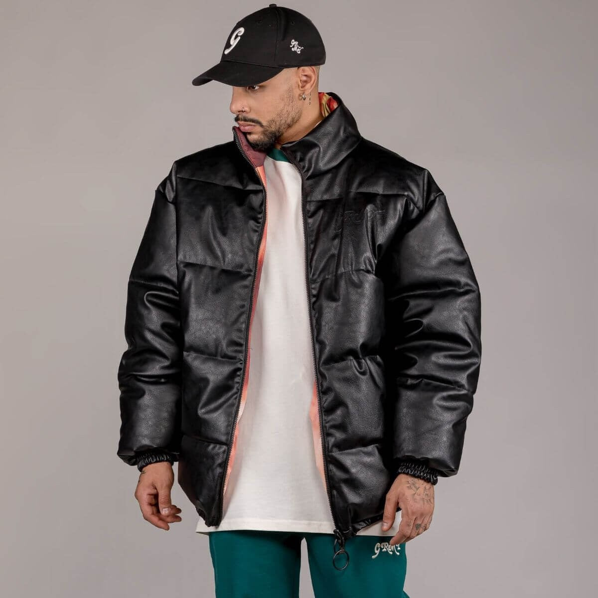 Grimey Wear Westbound Pu Leather Reversible Puffy Jacket Black