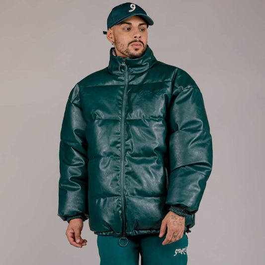 Grimey Wear Westbound Pu Leather Reversible Puffy Jacket Green