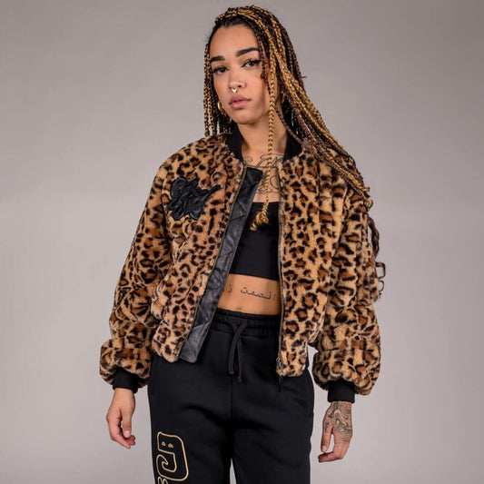 Grimey Wear Westbound Fur Girl Bomber Jacekt Leopard