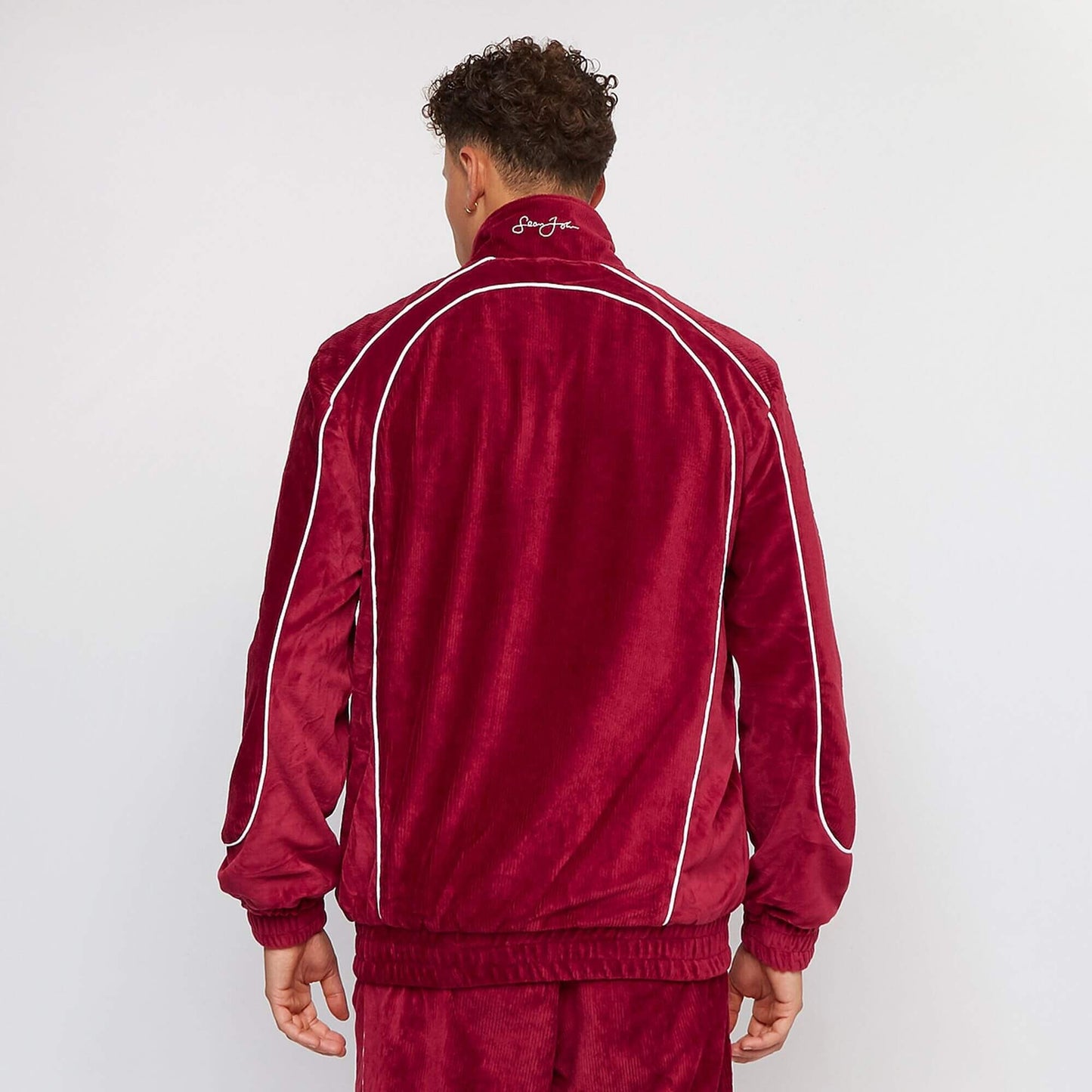 Sean John Script Logo Velours Corduroy Trackjacket Dark Red