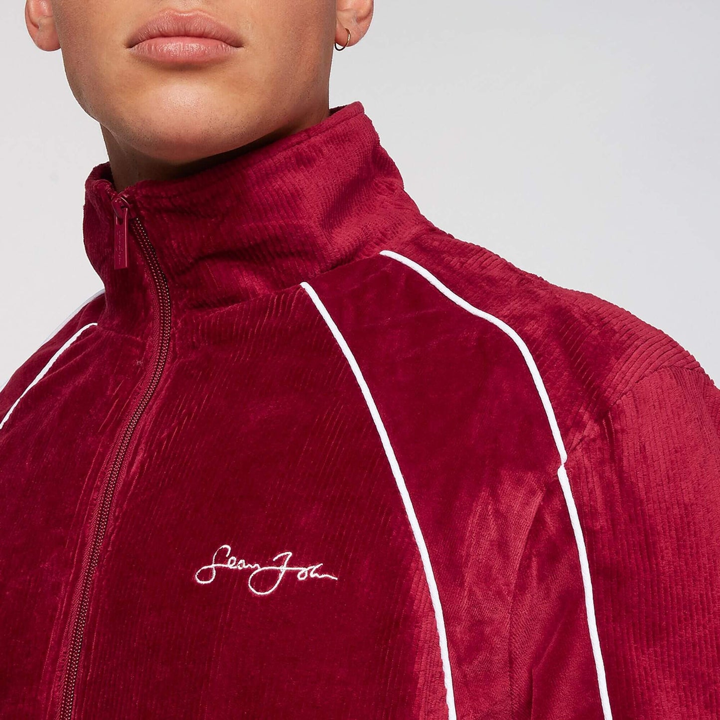 Sean John Script Logo Velours Corduroy Trackjacket Dark Red