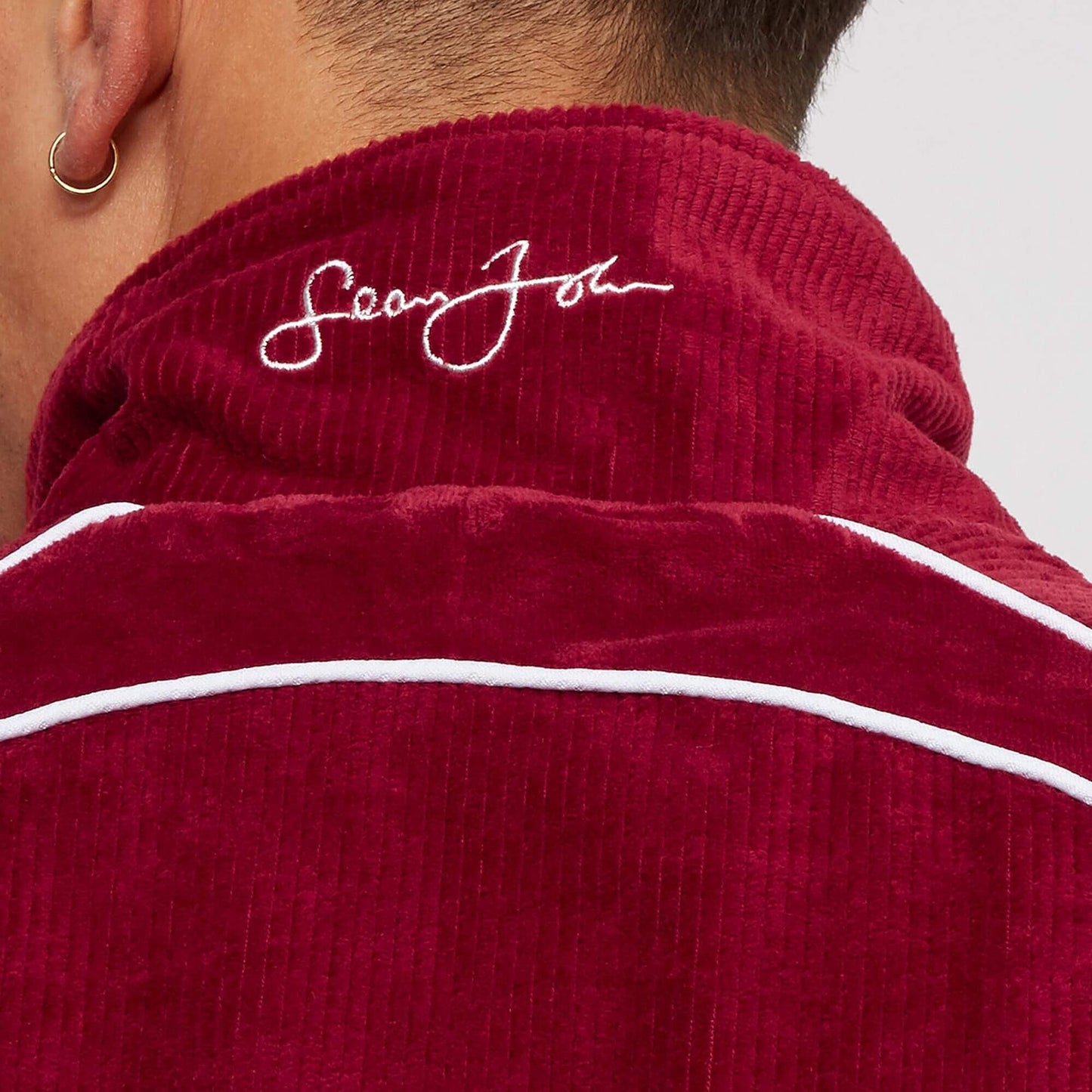 Sean John Script Logo Velours Corduroy Trackjacket Dark Red