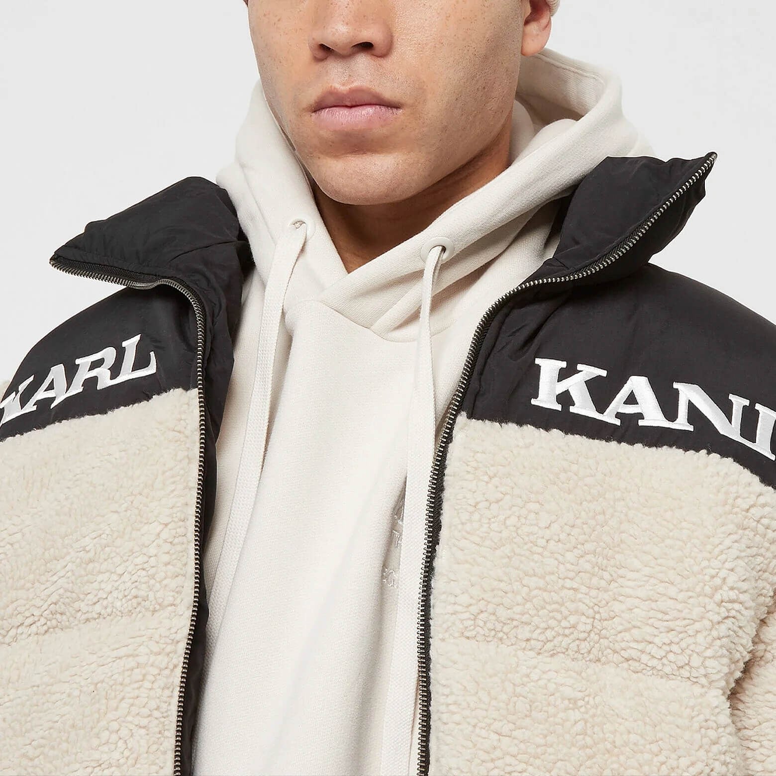 Karl Kani KK Retro Teddy Puffer Jacket light sand black BBALLTOWN