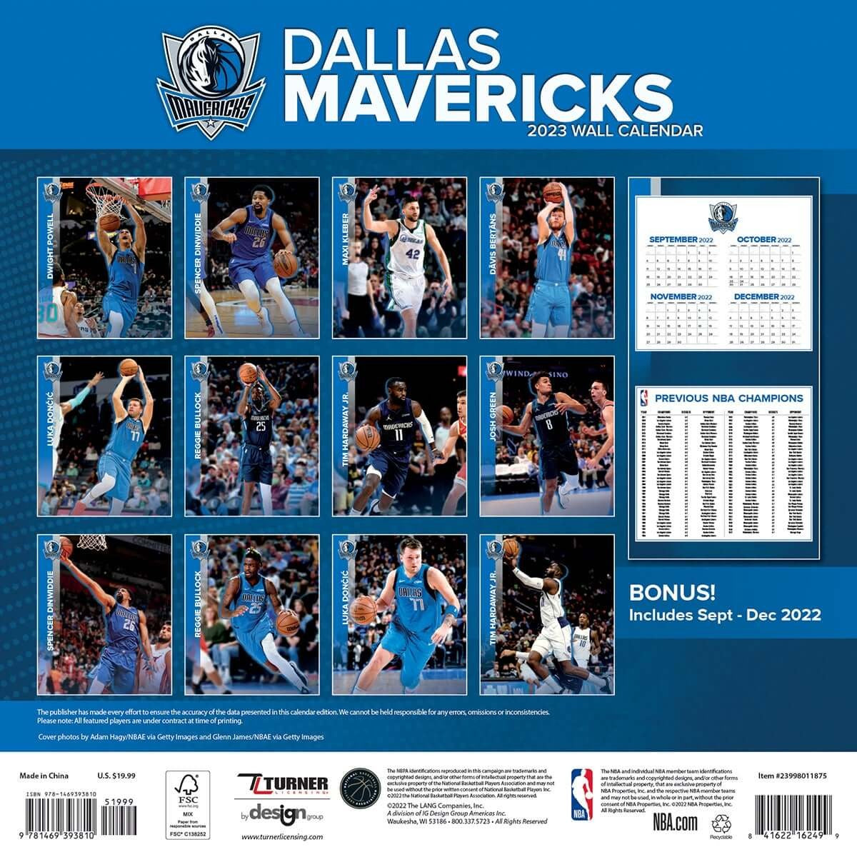 Dallas Mavericks - NBA - 2023 (30x60 cm) Team Wall Calendar