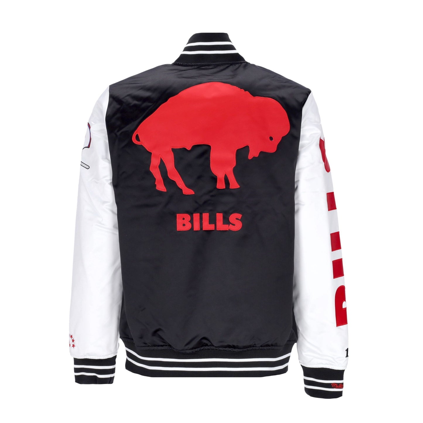 Bunda bomber Mitchell & Ness NFL Team Origins Varsity Satin Jacket Buffalo Bills čierna/biela