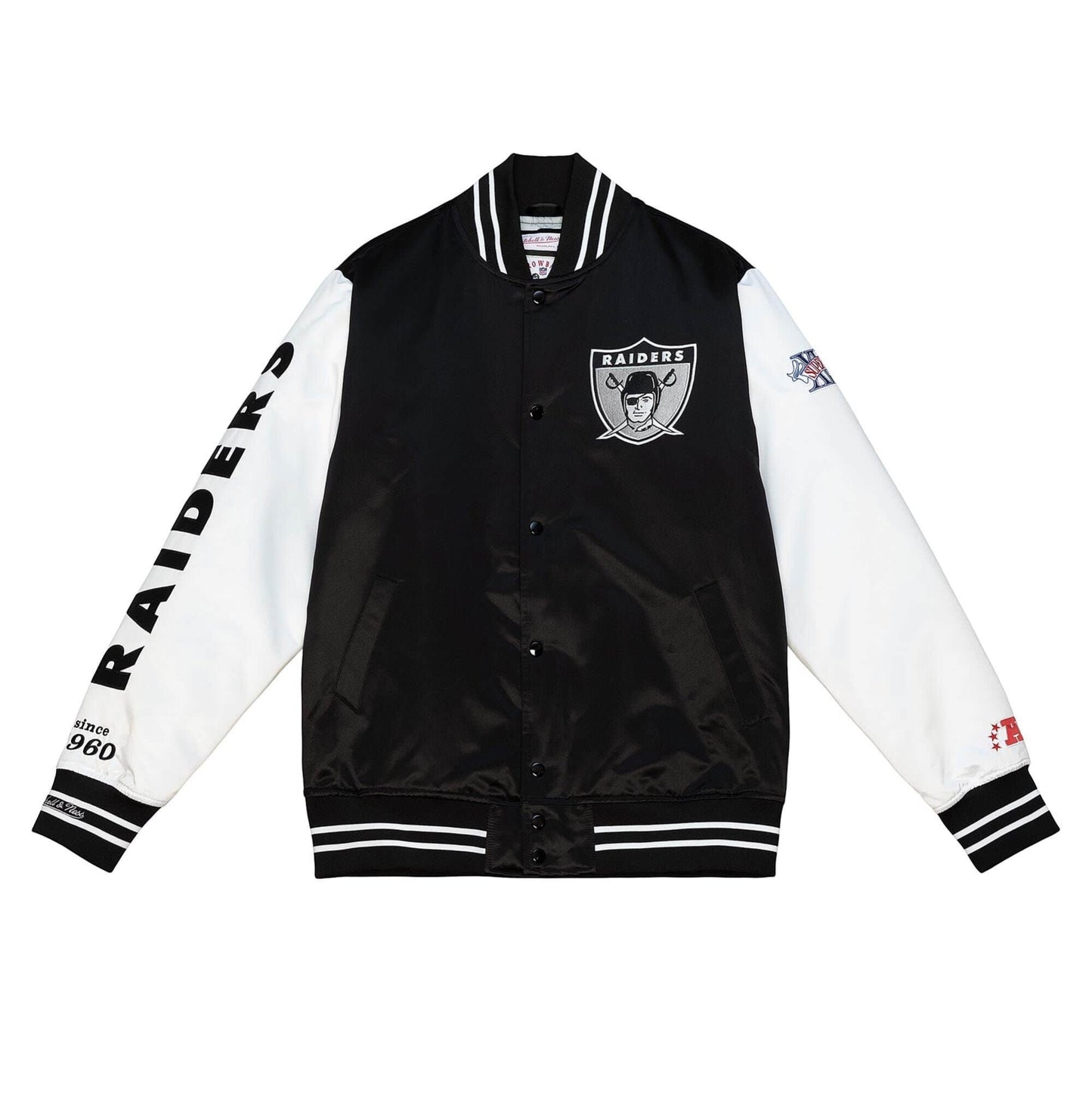 Mitchell & Ness Team Origins Varsity Satin Jacket Oakland Raiders Black / White