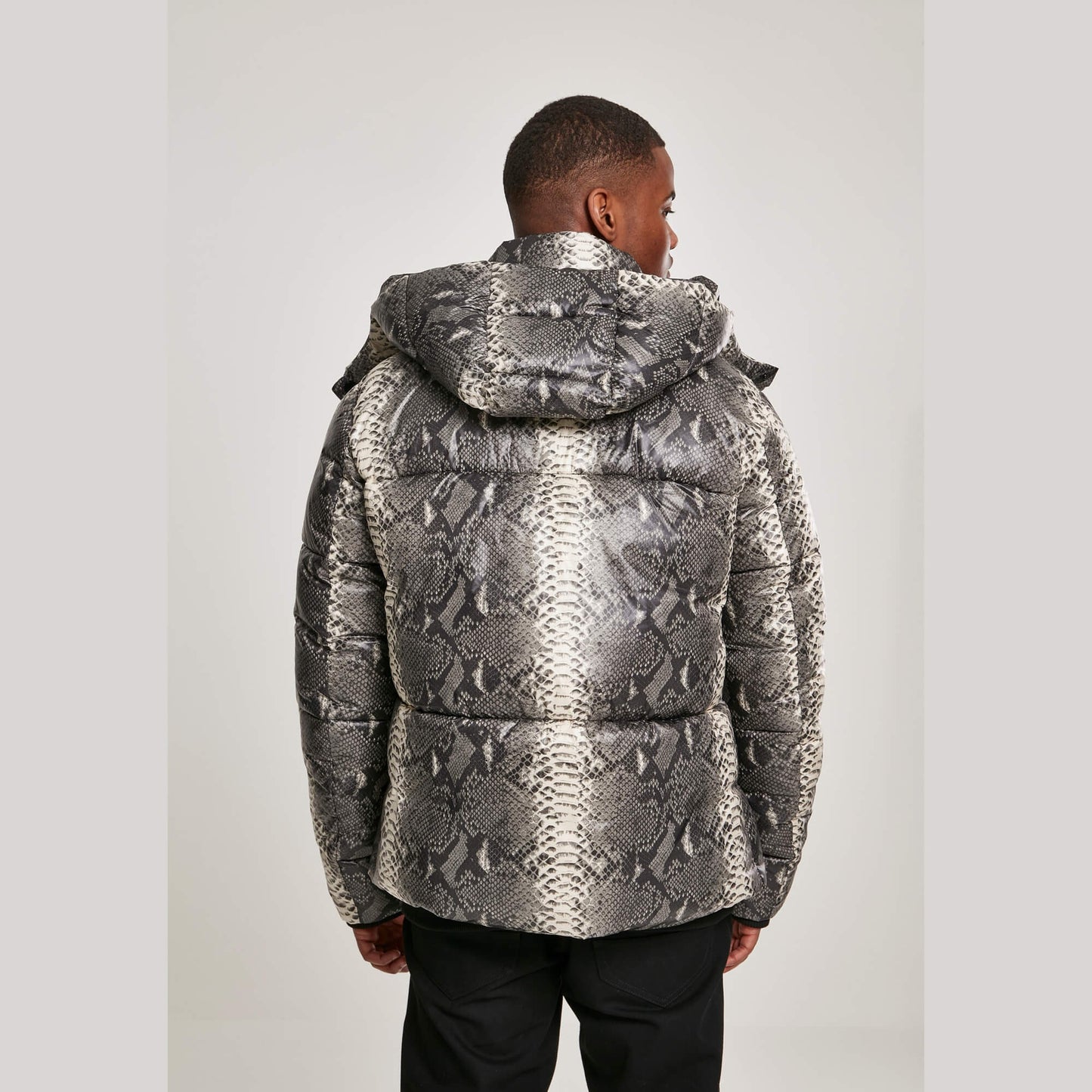 Urban Classics Hooded Aop Puffer Jacket Grey Snake