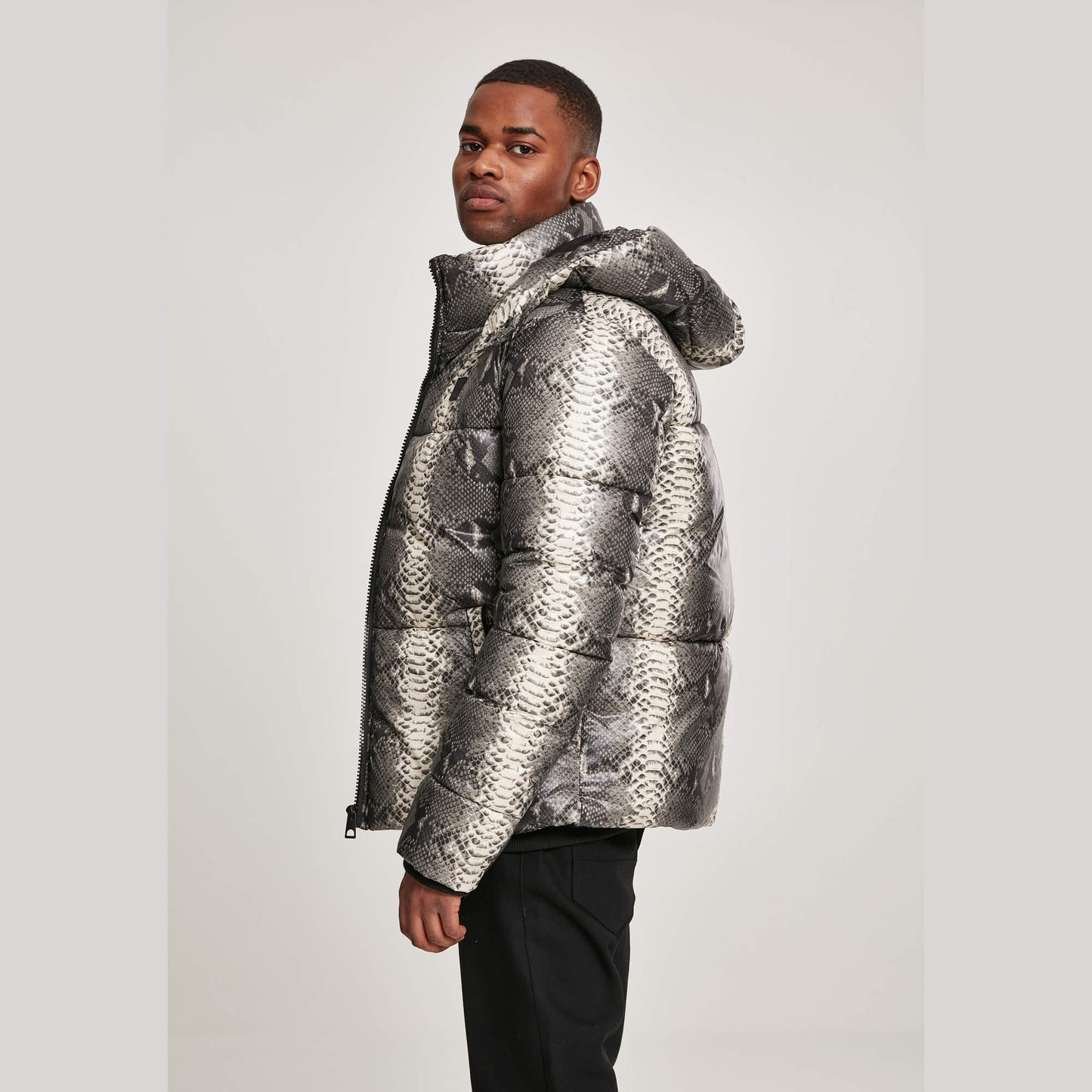 Urban Classics Hooded Aop Puffer Jacket Grey Snake