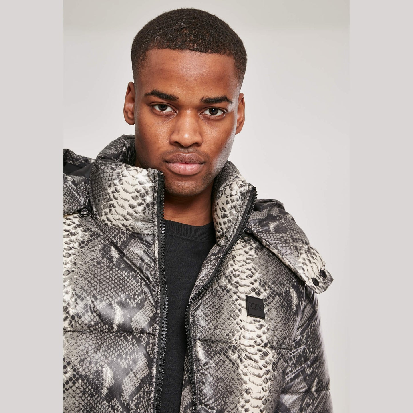 Urban Classics Hooded Aop Puffer Jacket Grey Snake