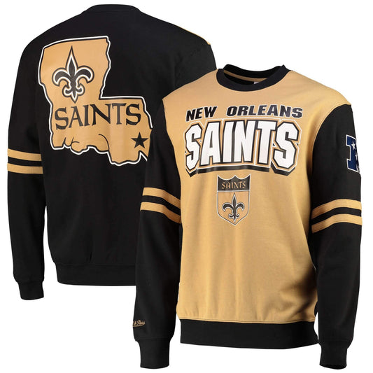 Mitchell & Ness NFL All Over Crew 2.0 NEW ORLEANS SAINTS Gold