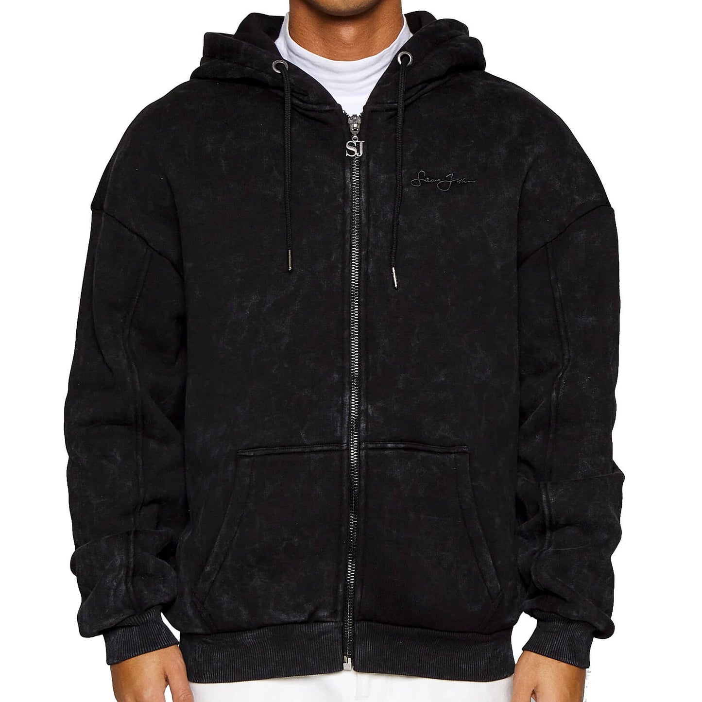 Sean John Script Logo Backprint Washed Out ZIP Hoodie black