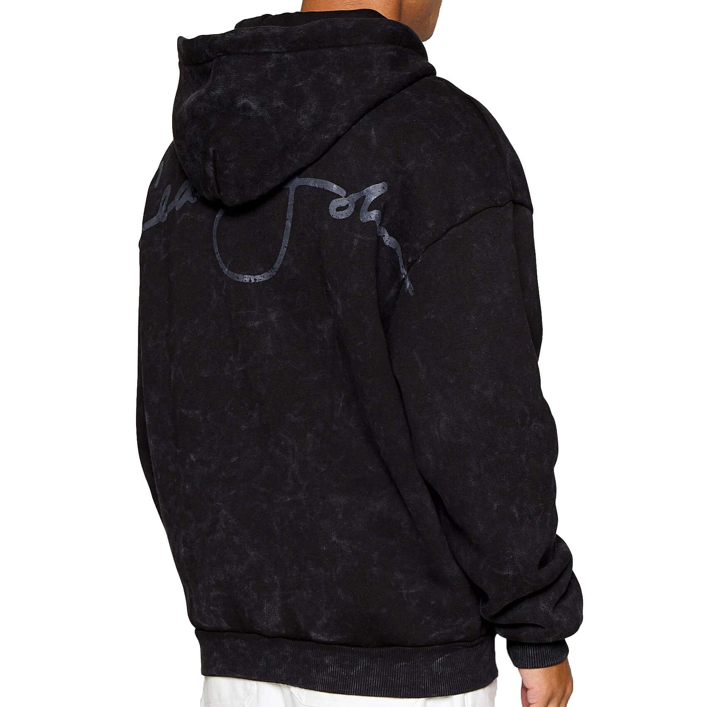 Sean John Script Logo Backprint Washed Out ZIP Hoodie black