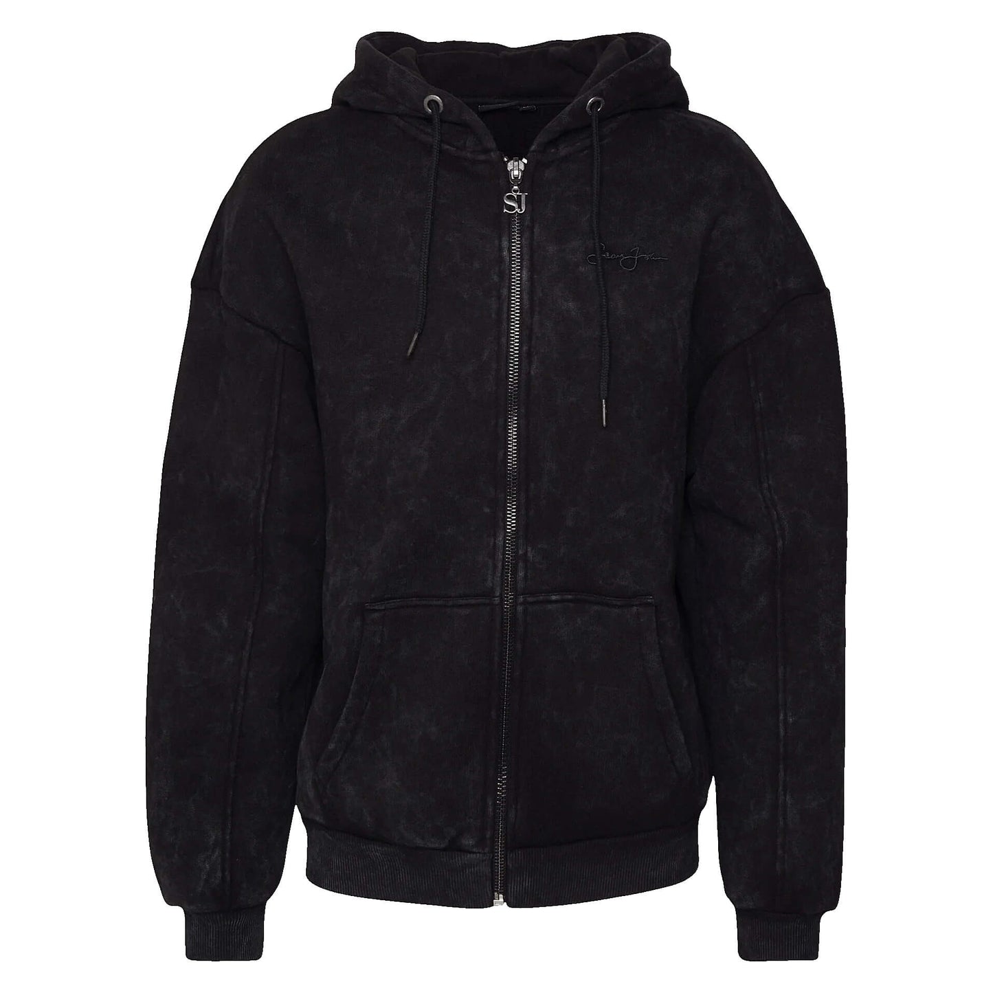 Sean John Script Logo Backprint Washed Out ZIP Hoodie black