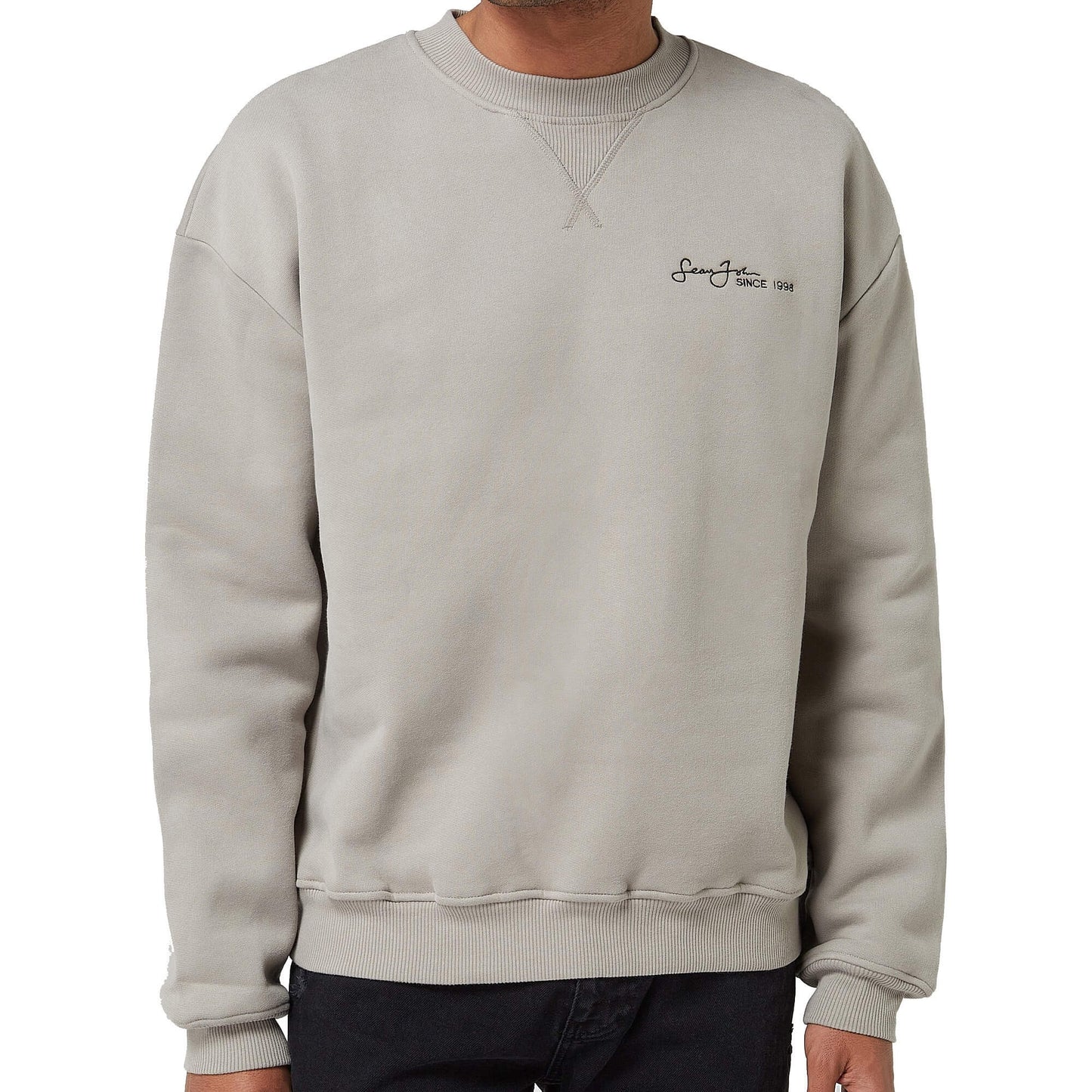 Sean John Script Logo Backprint Peached Crew Grey