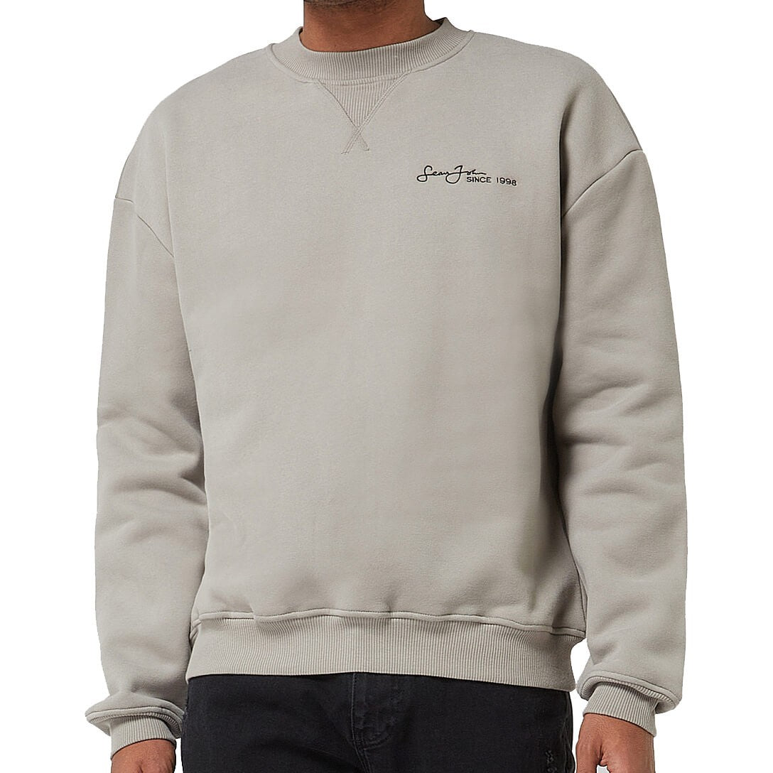 Sean John Script Logo Backprint Peached Crew Grey