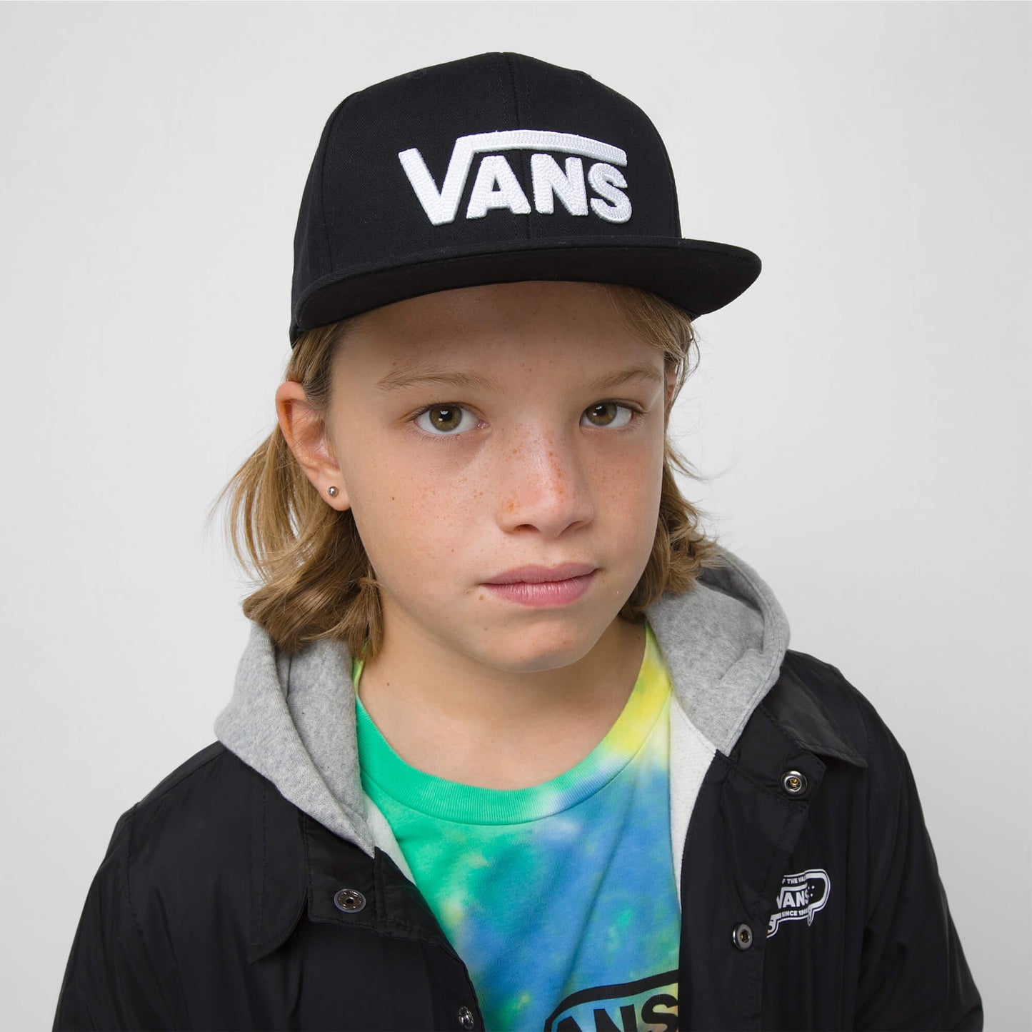 Vans Kids Drop V Snapback Hat (8-14+ Years) Black/White